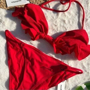 Marysia Red Zuma Top and La Jolla Bikini Bottom XS/S